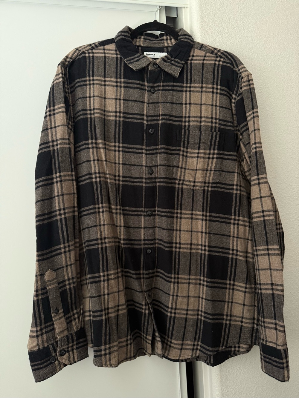 Sonoma Black and Tan Plaid Button-Down Shirt